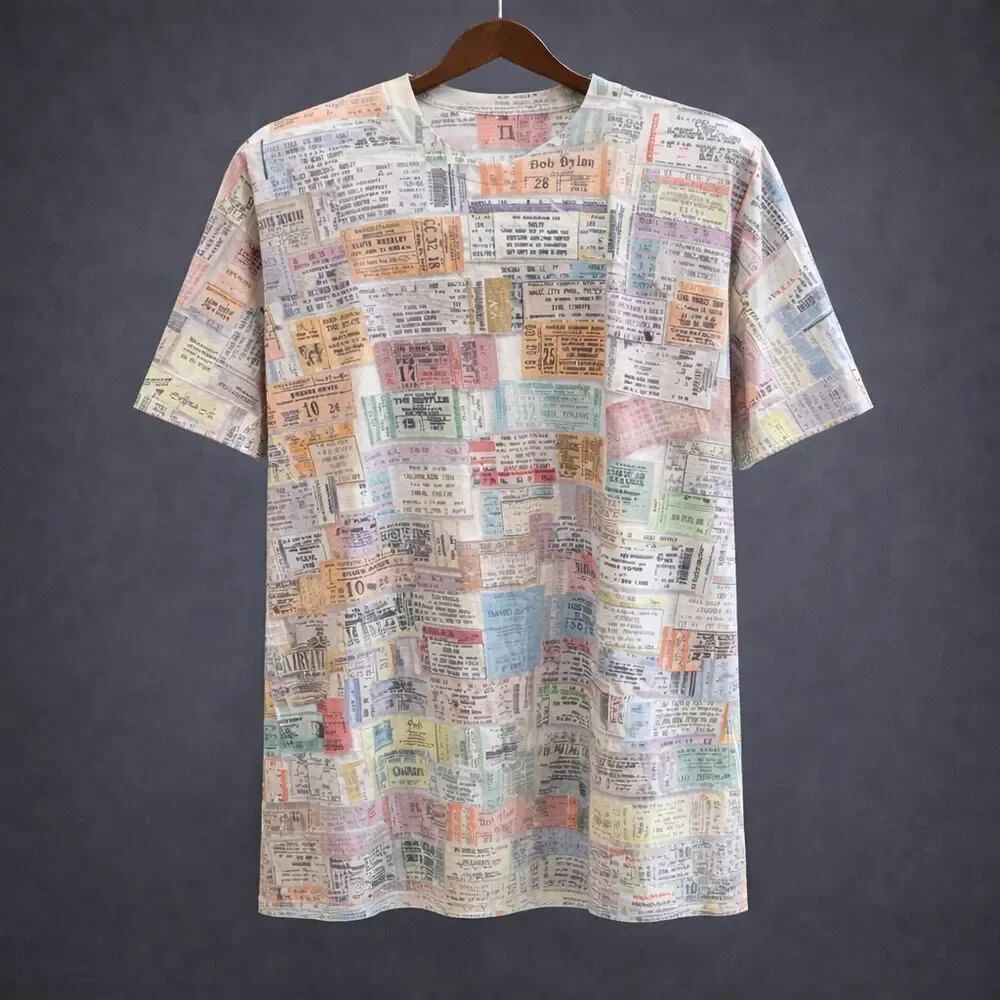 VTG Delta-Dri Concert Ticket Stub All Over Print Short Sleeve Shirt XL